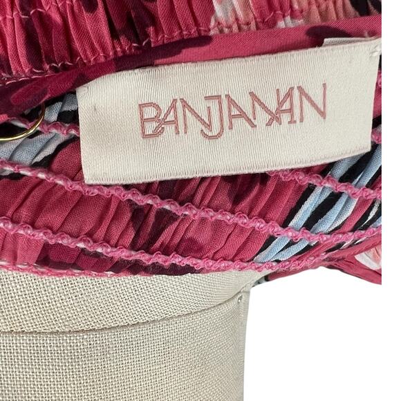 Banjanan Mortiz Dress Midi Smocked Floral Print Cotton Pink Size Small - Picture 12 of 14